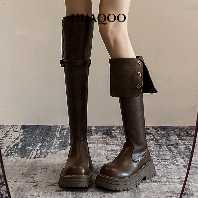 Huaqoo Giày Bốt dép sandal nữ Mũi Vuông Phong Cách Retro Cá Tính Cho Nữ Thời trang Tiện lợi Đế linh hoạt Phong cách đơn giản Tự tin FSX24B05DH 45Z241106