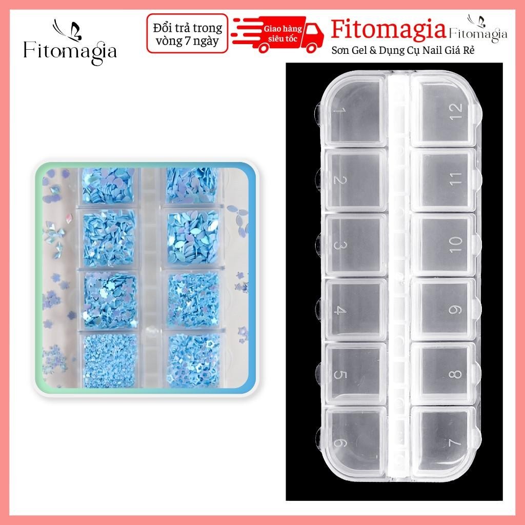 [Fitomagia06] Hộp Nhựa 12 Ngăn Đựng Đá Hạt Phụ Kiện Đính Nails Trang Trí Móng Tay