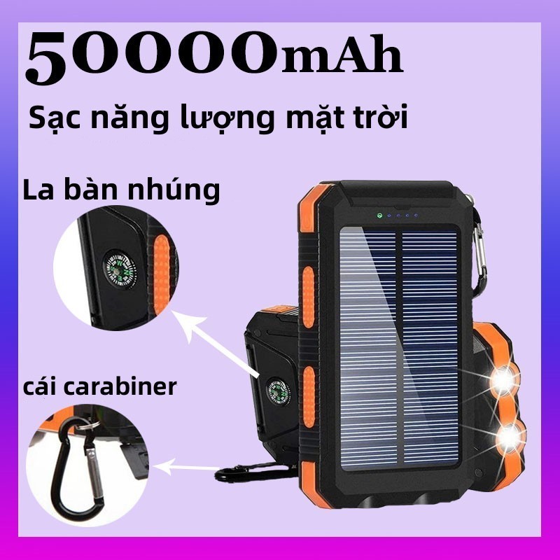 Sạc dự phòng 50000MAh 100% Ngân hàng năng lượng mặt trời ngoài trời chính hãng Pin ngoài không thấm nước Nguồn điện LED