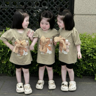 Áo thun 13de gấu mới kèm gấu cho bé , áo phông trẻ em unisex form xuông , Kid_genz