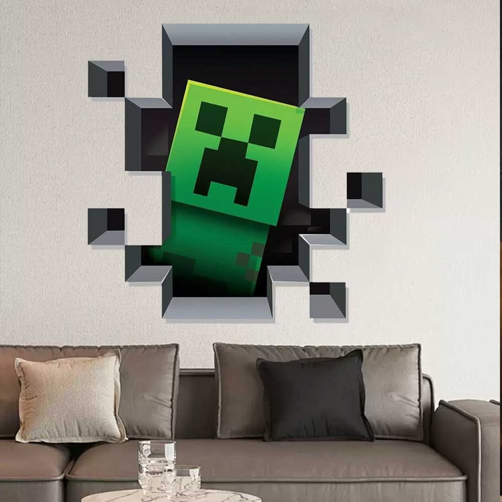 3D Smashed Wall Mural Minecraft Wall Sticker Room Gaming Wall Art Kids Bedroom