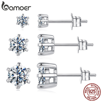 Bông Tai Bạc Bamoer 925 Sáu Prong Moissanite Trang Sức Nữ Quà Tặng