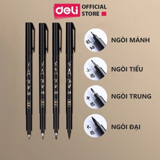 Bút viết thư pháp chữ Hán Calligraphy Deli - brush pen nhiều kích cỡ ngòi, có thể đổ thêm mực