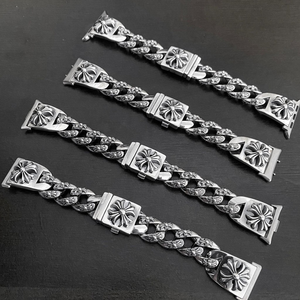 Dây chuyền đồng hồ Chrome Hearts / Bạc 925 Retro Dây chuyền đồng hồ hoa chữ thập độc đáo Punk Phong 