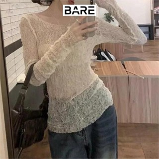BARE_Áo Ren Lưới Đính Đá Ôm Body Dài Tay Kèm Áo 2 Dây Bên Trong Phong Cách Quyến Rũ- A406 Nữ Women