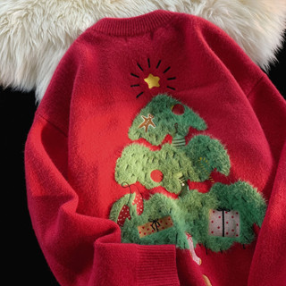  Áo len đỏ dáng rộng Giáng sinh nam nữ mùa thu đông 