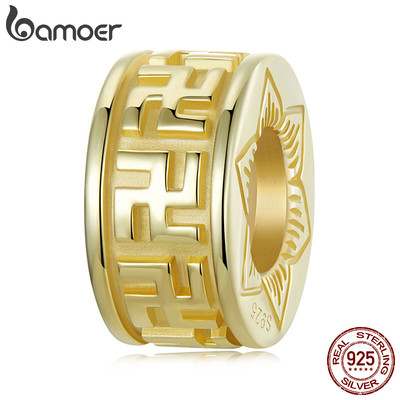 Bamoer 925 Sterling Sliver Charm Swastika Họa Tiết Silicone Nút Chặn Hạt Trang Sức Cho Vòng Tay