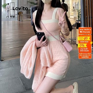 Đầm ngắn Lovito tay ngắn phối viền tương phản màu trơn thường ngày cho nữ LNA14023 (Hồng)