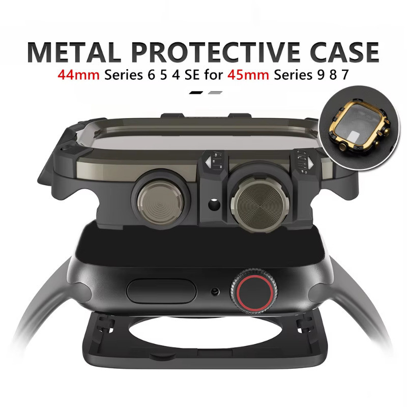 Ốp lưng kim loại sang trọng cho IWatch Series 9 8 7 45mm Phim màn hình + Khung cho IWatch 6 5 Se 4 4