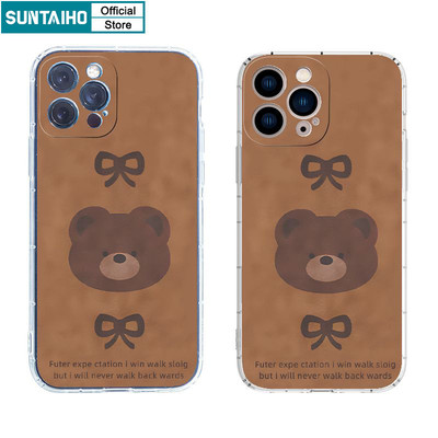 Suntaiho Gấu Nâu Dễ Thương Thiết Kế Nơ TPU Trong Suốt Mềm Mại Cao Cấp Chống Sốc Cho IPhone 11 12 13 14 15 16 Pro Max IP 7 8 Plus Iphon X Xs XR Xs Max