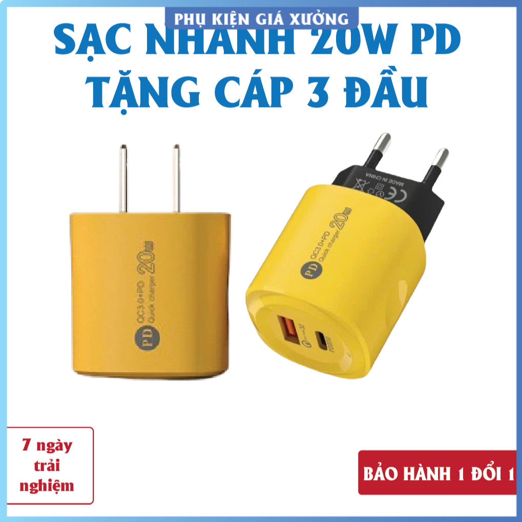 Củ sạc nhanh 2 in 1 gồm: 1 cổng Type C + 1 cổng USB – Củ sạc 2 cổng, Cốc sạc nhanh 2 cổng, Cáp sạc n