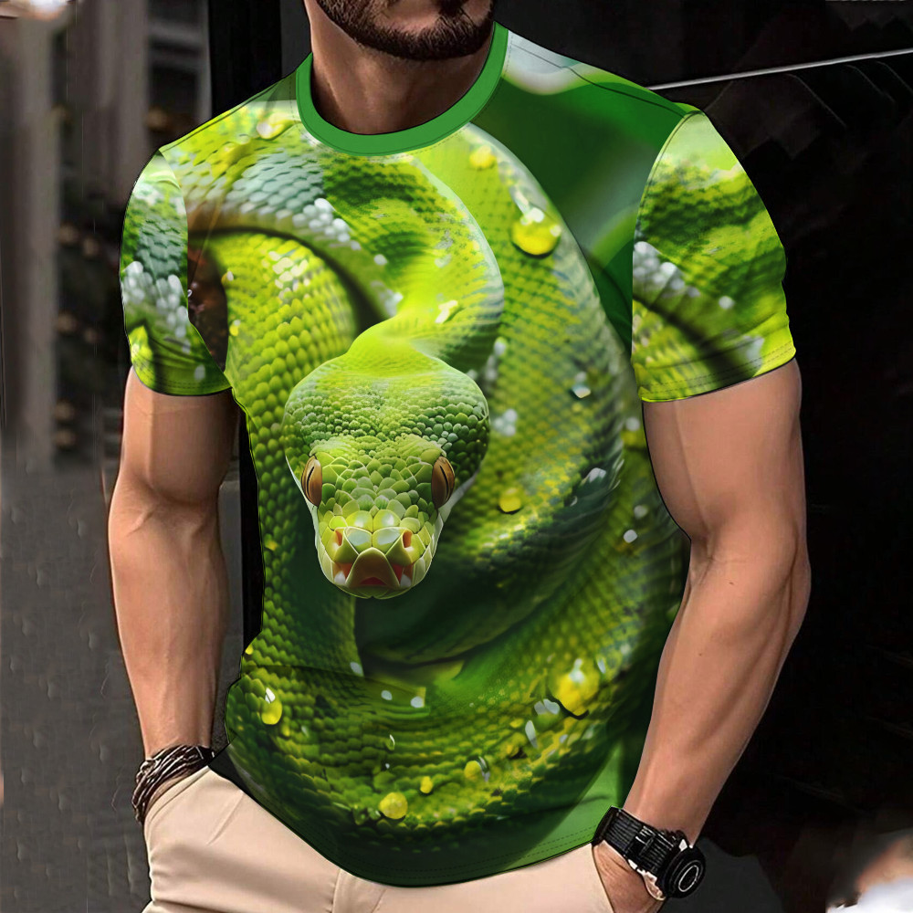 Rắn Áo nam Mùa Hè Nữ Áo 3D In Hình Động Vật Python Tay Ngắn Dạo Phố Áo Chui Đầu