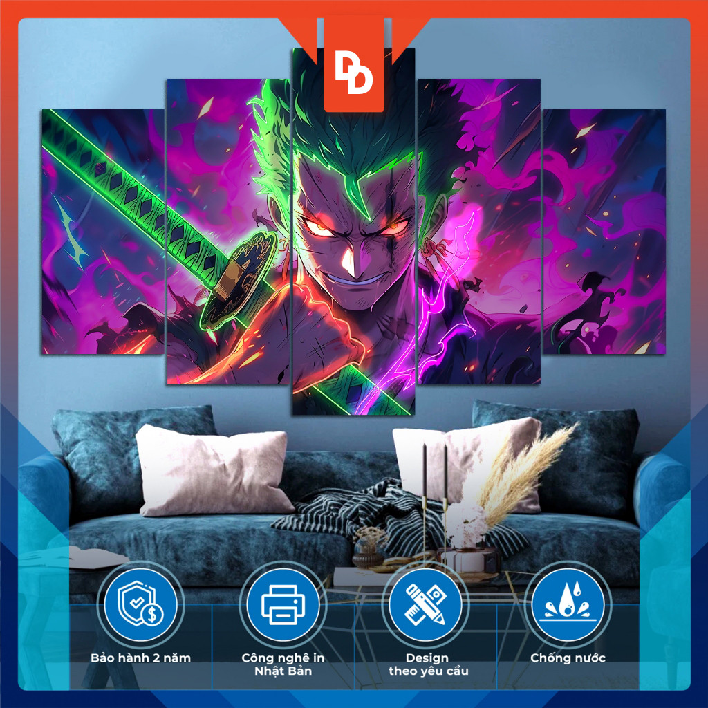 1005 Tranh tráng gương 5pic Anime hiệu ứng led NOEN,Tranh dán tường Anime Onepiece,...