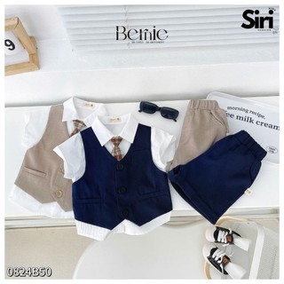 Set bộ công tử vest gile mặc sinh nhật thôi nôi gile dính liền áo sơ mi có cà vạt Bernie 0824B50