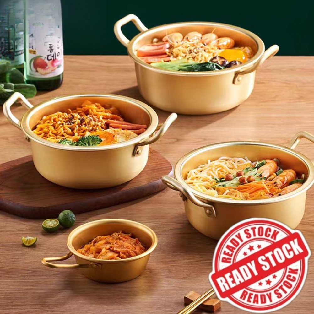 PHONG CÁCH HÀN QUỐC Nồi Ramen Hàn Quốc Mì Vàng Vàng Nhôm Súp Nắp Thép Vàng K Drama Bát Periuk Mi Sup