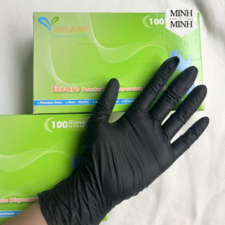 ✅ Găng Tay Y Tế Nitrile (Không Bột) VietGlove (MÀU ĐEN) (Hộp 100 Cái) | Bao Tay Phun Xăm
