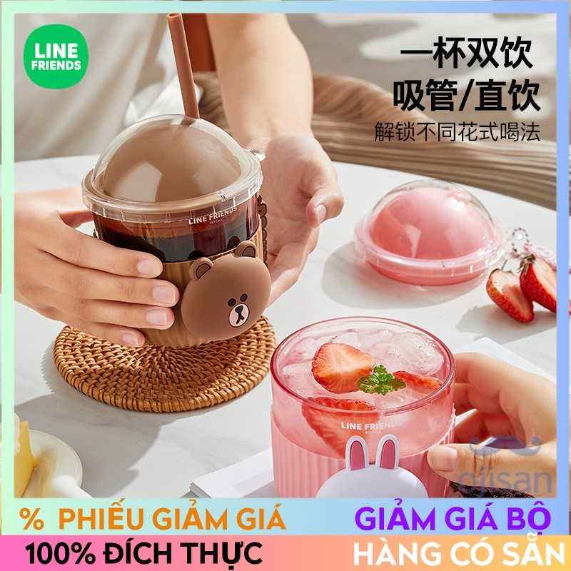[LINE FRIENDS] Cốc có ống hút thủy tinh 310ML[LK]