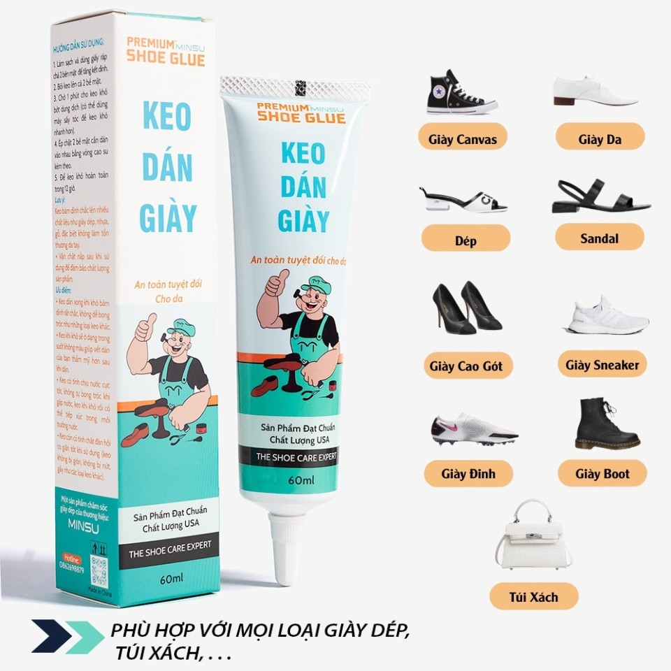 Keo Dán Giày Trong Suốt Siêu Dính Đa Năng Chính Hãng MINSU M2522 Chuyên Dụng Cho Giày Dép Thể Thao An Toàn Cho Da 60ml