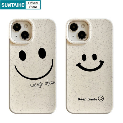 Suntaiho Đơn Giản Dễ Thương Vỏ Điện Thoại Họa Tiết Khuôn Mặt Cười Cho Iphone 16 15 14 13 12 11 Pro Max IP 7 8 Plus Iphon X Xs XR Xs Max Silicon Mềm Cao Cấp Chống Sốc Ốp Lưng