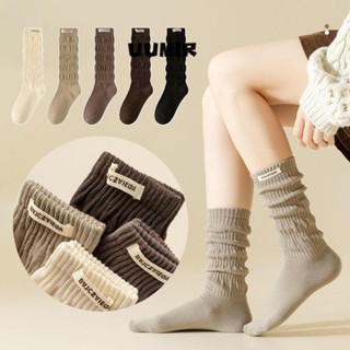 Tất bắp chân xếp tầng UUMIR, Tất cao dệt kim Cotton ấm áp, Thời trang Gothic Co Giãn Thu Đông Tất dài dành cho nữ Cô gái