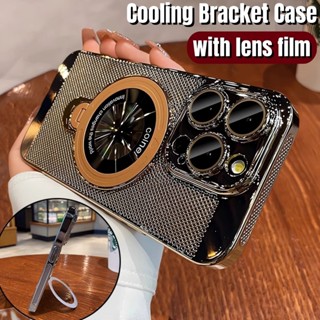 Sa mạc Titan Mạ sang trọng PC Từ tính Giá đỡ vô hình Giá đỡ điện thoại làm mát cho iPhone 16 Pro Max 11 12 13 14 15 Pro Max 16 Plus Ốp lưng cứng chống sốc có màng ống kính