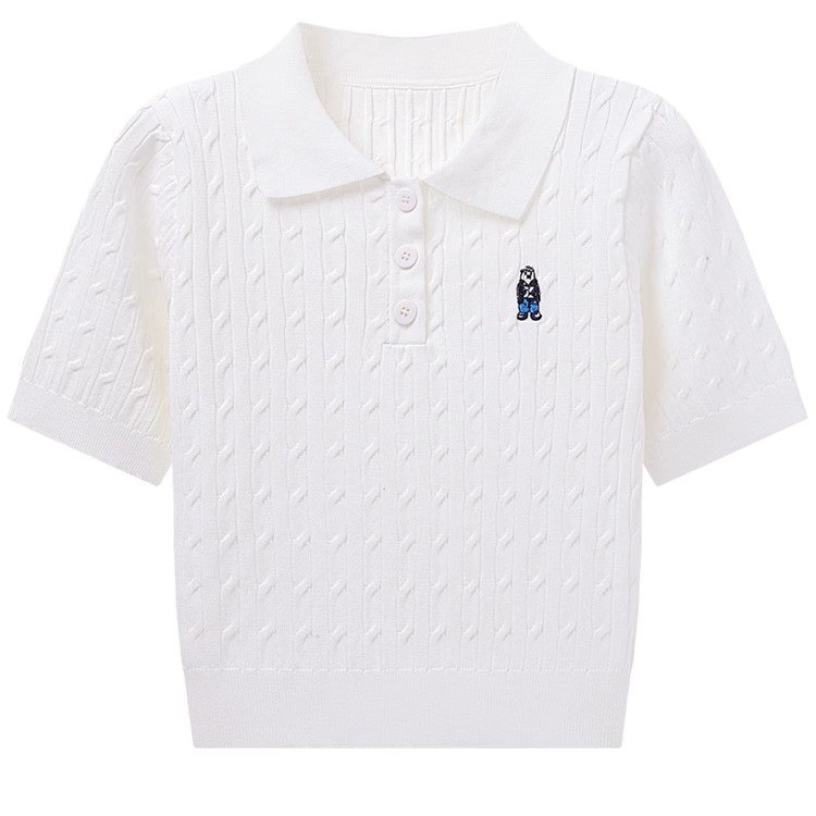 Áo Polo Nữ Jiuzhou Eslite JZZDEMM, Gấu Thêu Xoắn Ve Áo,Slim Fit Thời Trang