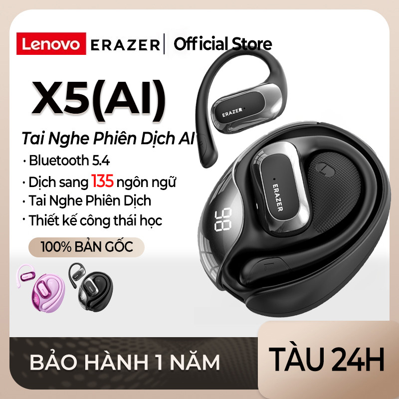 Lenovo ERAZER X5 Tai Nghe Phiên Dịch Al Tai nghe không dây dịch thời gian thực thông minh Bluetooth 5.4 có màn hình LED Tai nghe doanh nghiệp có Mic chống nước IPX5 | BigBuy360 - bigbuy360.vn