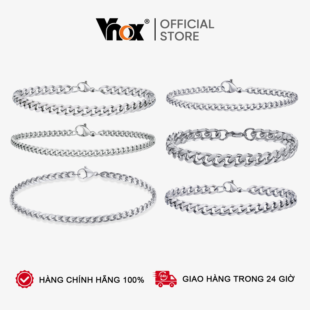 Vnox Vòng đeo tay sợi mắt xích bằng thép không gỉ 3-11mm thời trang cho nam