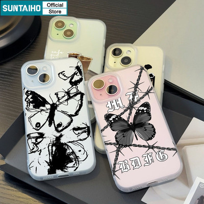 Suntaiho Thẩm Mỹ Bướm Họa Tiết Cà Phê Trong Suốt Mờ Dành Cho Iphone 16 15 14 12 13 11 Pro Max IP 7 8 Plus Iphon X Xs XR Xs Max TPU Silicon Mềm Cao Cấp Chống Sốc Ốp điện thoại