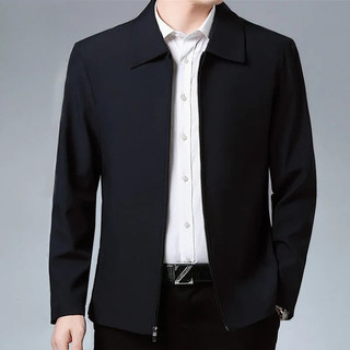  Áo khoác nam dài tay Dacron Dây kéo Polo Cổ áo phong cách Hồng Kông Retro Màu trơn Chống gió Đen ZXR33 