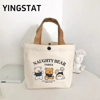 YINGSTAT Túi Tote vải, Túi xách Mini hoạt hình bằng vải Canvas, Túi đựng đồ ăn trưa dung tích lớn đào thời trang Du lịch