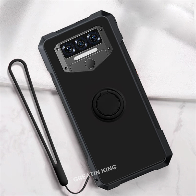 Dành Cho Oukitel WP38 Ốp Lưng TPU Mềm Kim Loại Đen Giá Đỡ Điện Thoại Từ Tính Vỏ Bảo Vệ Dây Đeo Cổ Ta