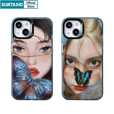 Suntaiho Thẩm Mỹ Bướm Họa Tiết Cô Gái Trong Suốt Mờ Ốp điện thoại Cho Iphone 16 15 14 12 13 11 Pro Max IP 7 8 Plus Iphon X Xs XR Xs Max TPU Silicon Mềm Cao Cấp Chống Sốc Ốp điện thoại