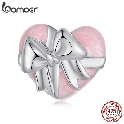 Bamoer 925 Sterling Sliver Charm Trái Tim Hộp Quà Tặng Thiết Kế Mặt Dây Chuyền Trang Sức Cho Vòng Tay