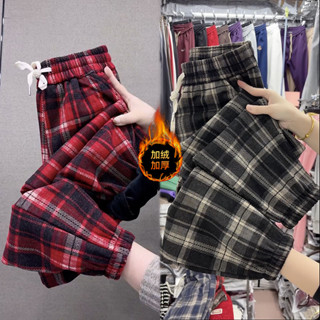 Quần lót nhung kẻ sọc quần giáng sinh màu đỏ phong cách năm mới cạp cao giản dị