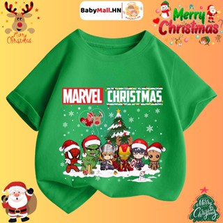 Áo thun Marvel Noel bé trai Merry Christmas 2024 BABYMALL áo phông ngắn tay mừng giáng sinh cho bé