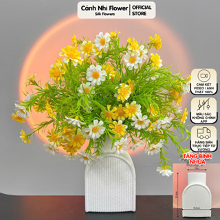 (Tặng bình) Bình hoa cúc mi trang trí decor nhà cửa - Cao 35cm - Bình hoa giả để bàn - Cảnh Nhi Flower