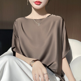  Áo sơ mi lụa Satin tối giản mùa hè Áo Kimono - Áo ba lỗ 3   4 tay áo dành cho nữ đi biển Áo sơ mi dáng rộng dáng rộng thanh lịch thông thường 