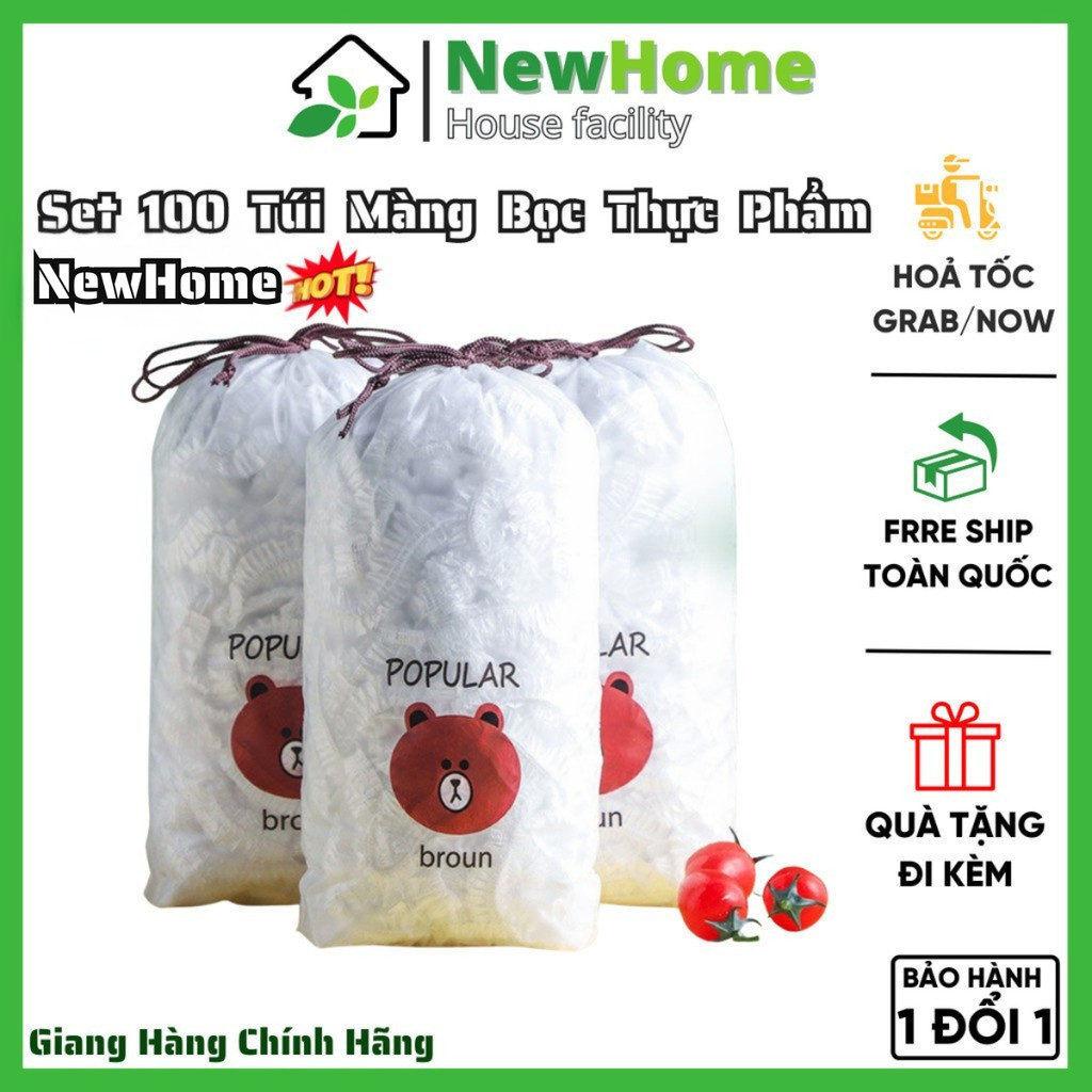 [Set 100] Túi Màng Bọc Thực Phẩm NewHome Chất Liệu PE Co Dãn Có Chun Siêu Dai.