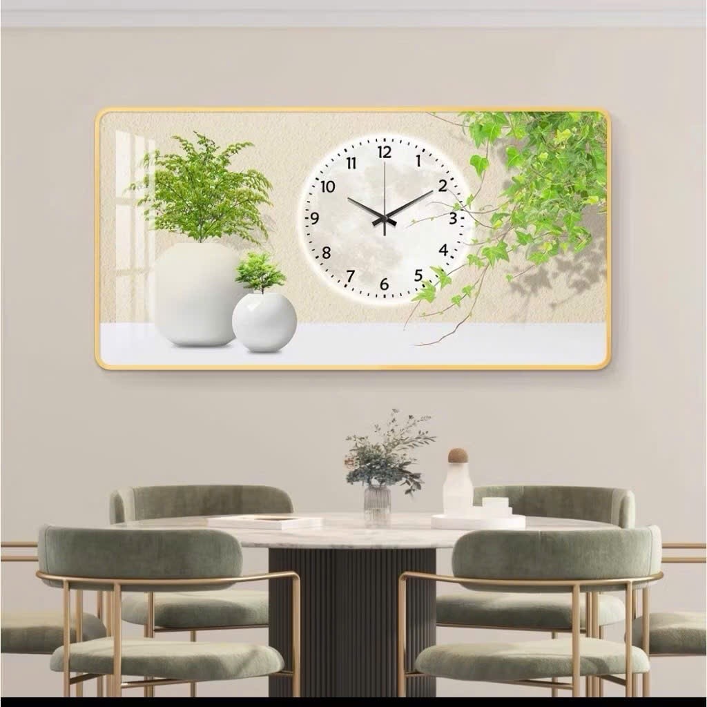 Tranh Tráng Gương Kèm Đồng Hồ Kim Trôi – Chủ Đề “Hươu Tài Lộc”, Trang Trí Sang Trọng | Mijan Decor