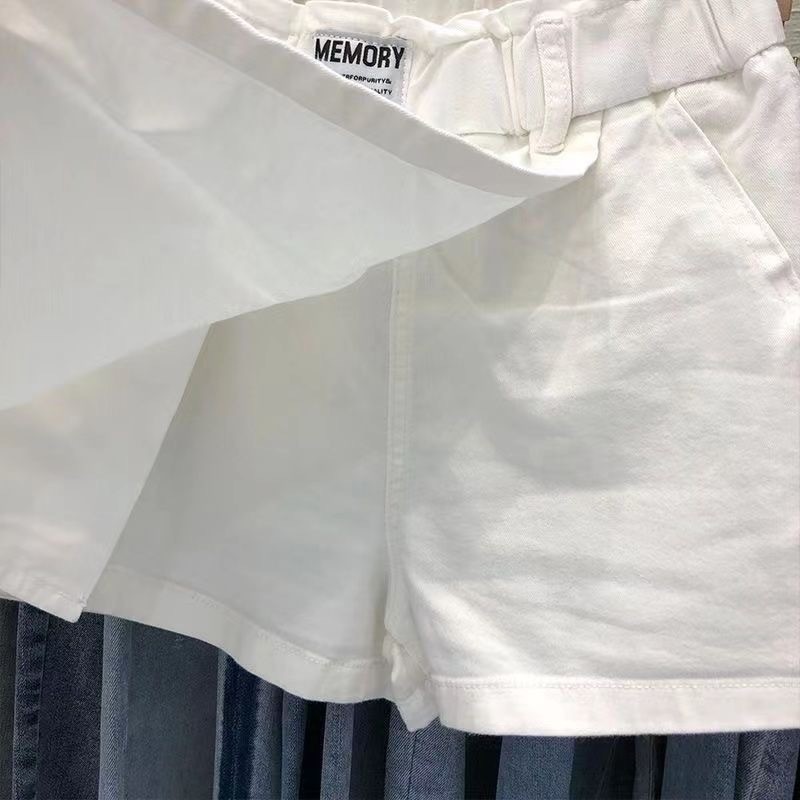 Quần váy giả hai mảnh, short ống rộng cotton, váy trắng mùa hè nữ, eo co giãn, váy nửa | BigBuy360 - bigbuy360.vn