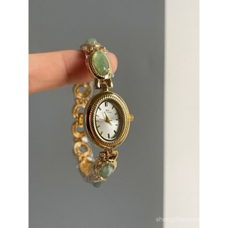 đồng hồ đính đá nữ đồng hồ sang chảnh nữ đồng hồ nữ đính đá đồng hồ lắc tay nữ Đồng hồ đeo tay ngọc bích kiểu Trung Quốc mới cho phụ nữ, mặt đồng hồ nhỏ hình oval, thời trang tinh tế và thanh lịch