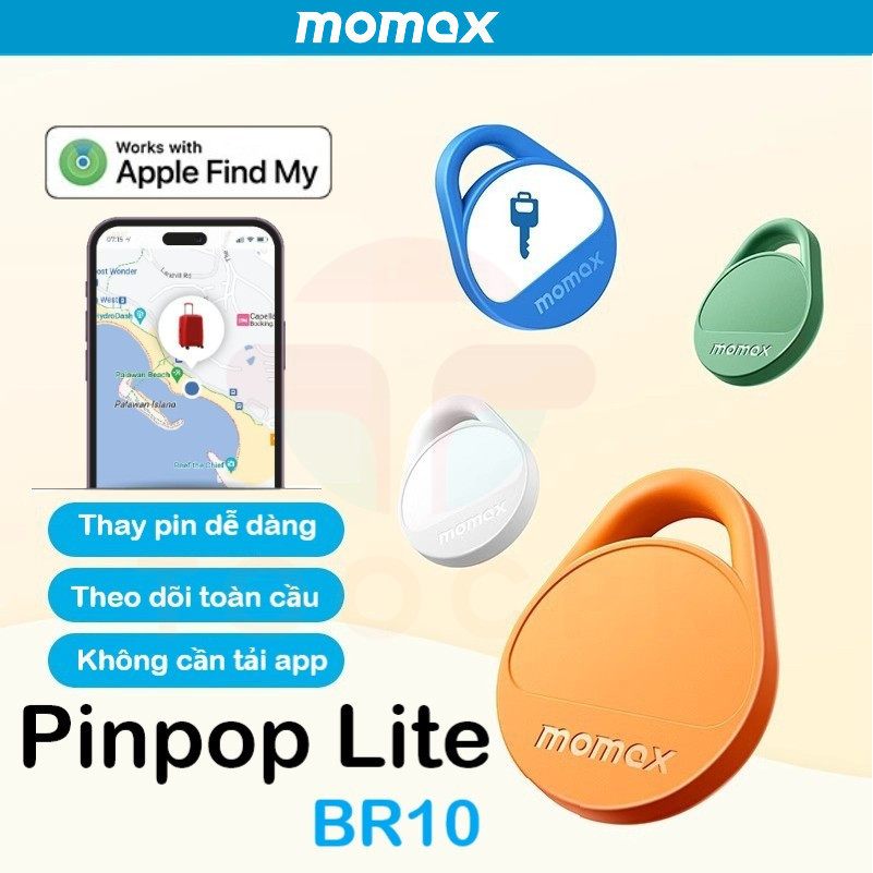 Thiết Bị Định Vị Mini GPS MOMAX BR10 Pinpop Lite | Cảnh Báo Thông Minh | Pin CR2032 | Nhiều màu sắc