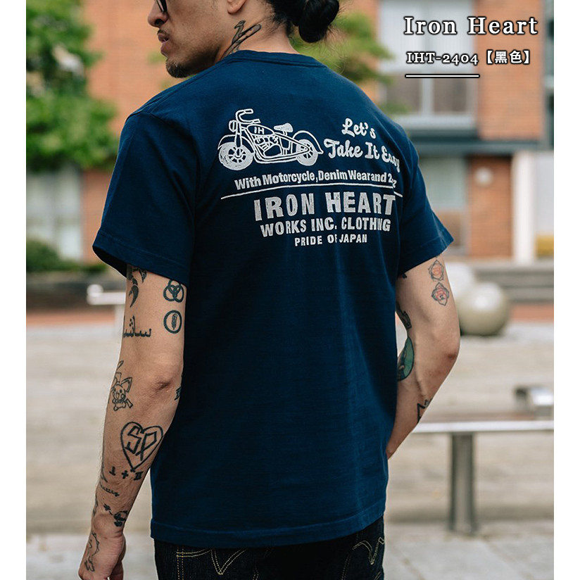100% Cotton IRON HEART Họa Tiết Xe Máy Cổ Tròn Tay Ngắn In Hình Áo Thun