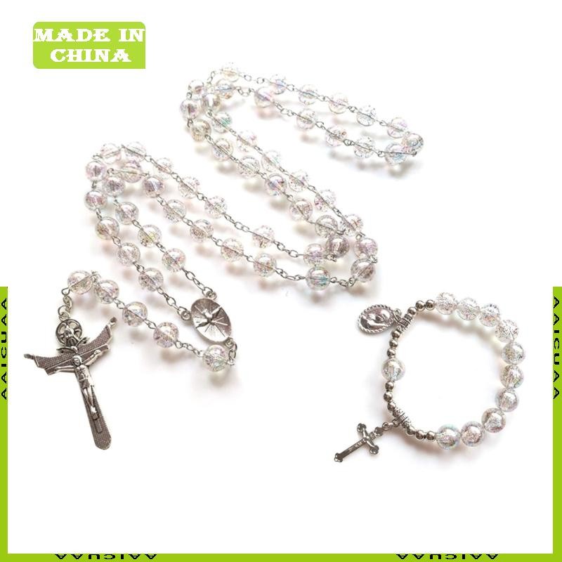 Catholic Rosary Necklace Pendants Bracelets Religious Acrylic Beads Chain