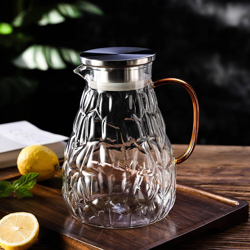 Bộ bình nước thuỷ tinh phong cách NORDIC Lá Chất liệu Borosiicate, Bộ cốc bình thuỷ tinh chịu nhiệt_