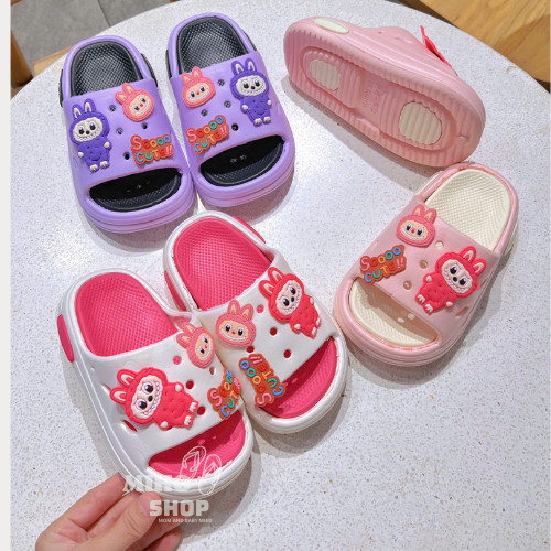 Dép lê siêu nhẹ Labubu So cute bé gái 2 lớp gắn sticker mềm êm nhẹ chân cho bé