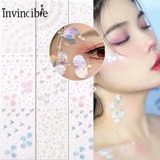 Iridescent Shells Pearls Diamond Gem Face Makeup Sticker - Nhãn dán hình xăm kim cương giả hình bướm đầy màu sắc DIY - Lễ hội chống thấm nước DIY Body Art Trang trí