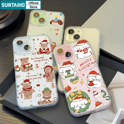 Suntaiho Gấu Giáng Sinh Dễ Thương Họa Tiết Chó Trong Suốt Mờ Dành Cho Iphone 16 15 14 12 13 11 Pro Max IP 7 8 Plus Iphon X Xs XR Xs Max TPU Silicon Mềm Cao Cấp Chống Sốc Ốp điện thoại