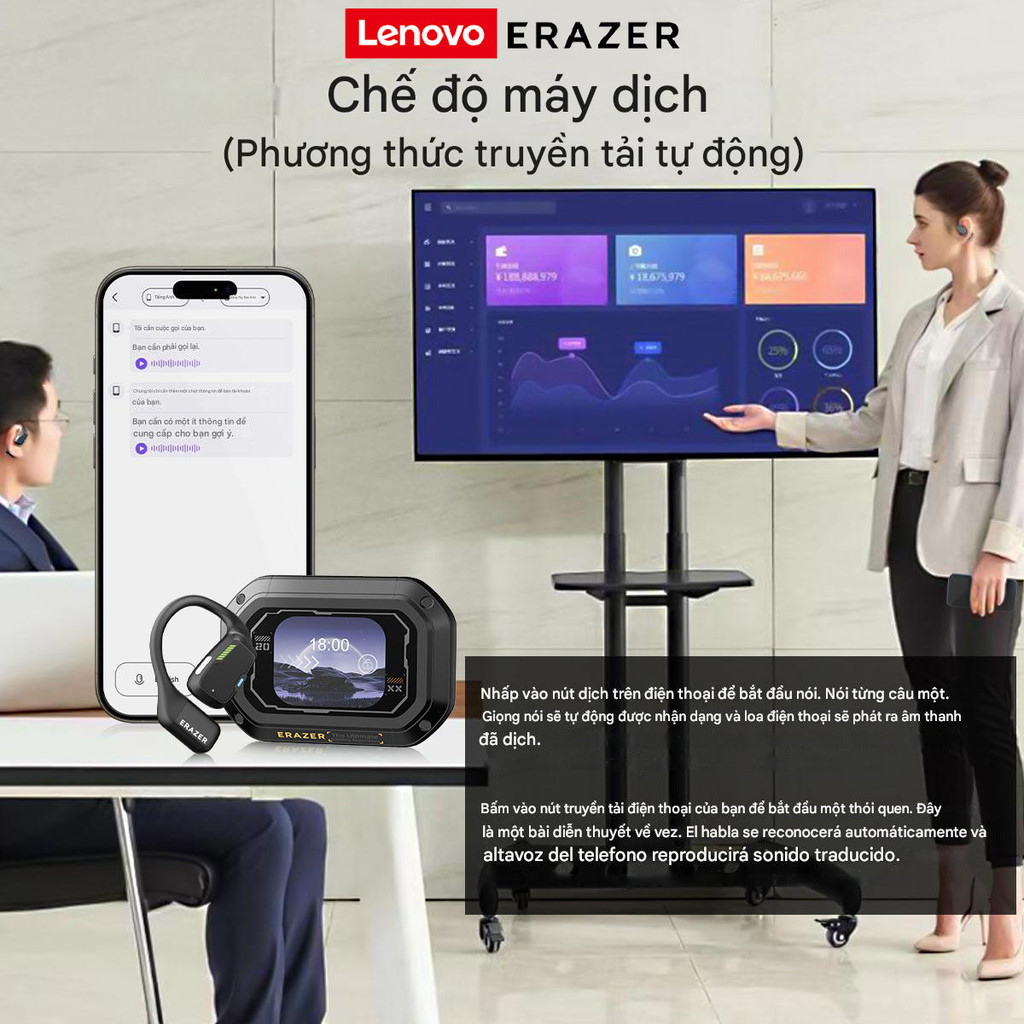 Lenovo ERAZER XP6/XP3/XT92PRO/XT66PRO Tai nghe Bluetooth 5.4 không dây, màn hình cảm ứng LED, mic, chống nước IPX5, AI phiên dịch | BigBuy360 - bigbuy360.vn